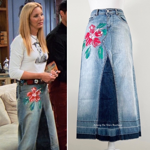 Dresses & Skirts - Extremely Rare Vintage Denim Floral Maxi Skirt ASO Phoebe Buffay in Friends
